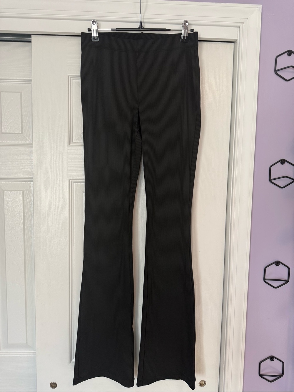 H&M Black Ribbed Boot-Cut Pants